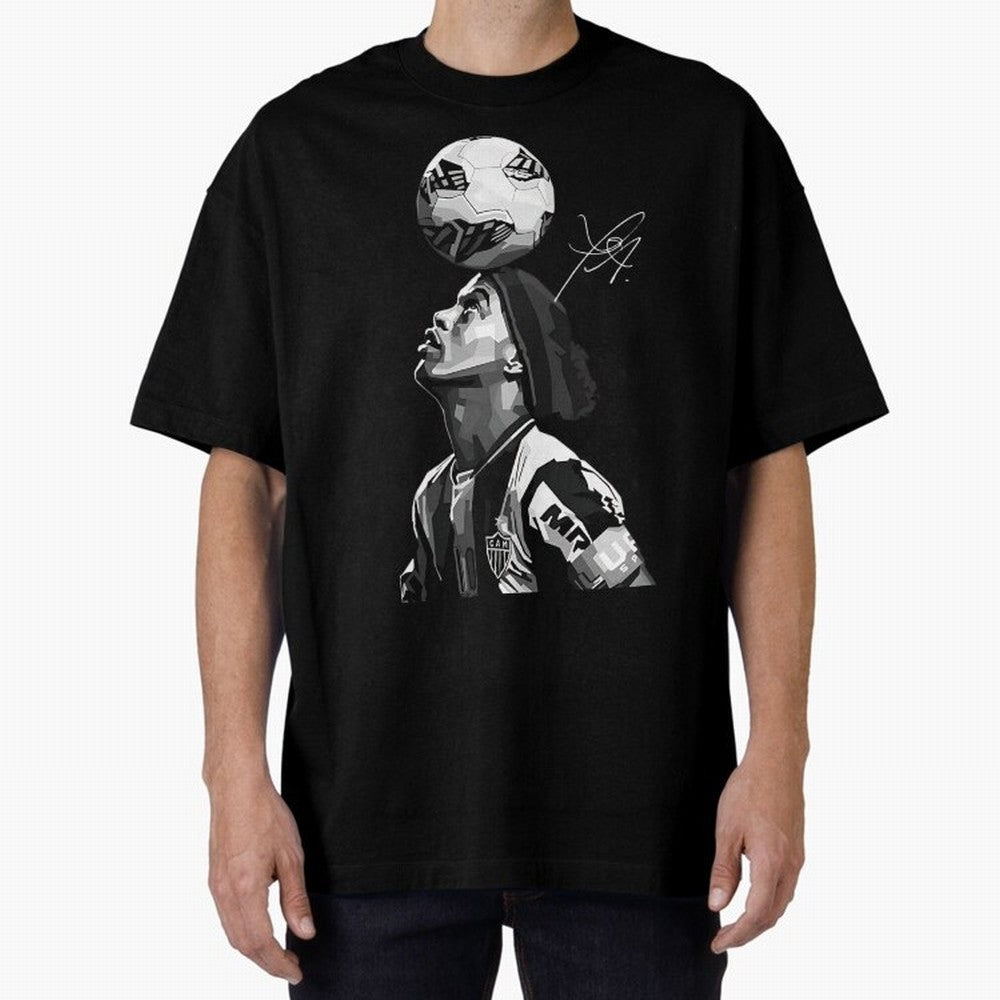 Ronaldinho - black white Oversized T-Shirt Honor the Beautiful Game during Global Football Passion for FIFA World Cup 2026, Filled with CR7 and Messi, Brazil, Portugal and Argentina, Championship Spirit, Famous Goals, Roaring Crowds and