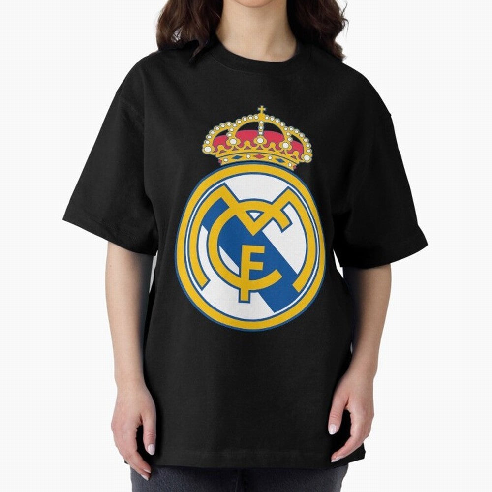 The Madrid CF Logo Oversized T-Shirt Remember Iconic Moments from Match Day Hype around FIFA World Cup 2026, Messi, CR7 and Mbappe, Portugal, Global Supporter Spirit, Legendary Goals, National Colors and Tournament Celebration; Perfect for