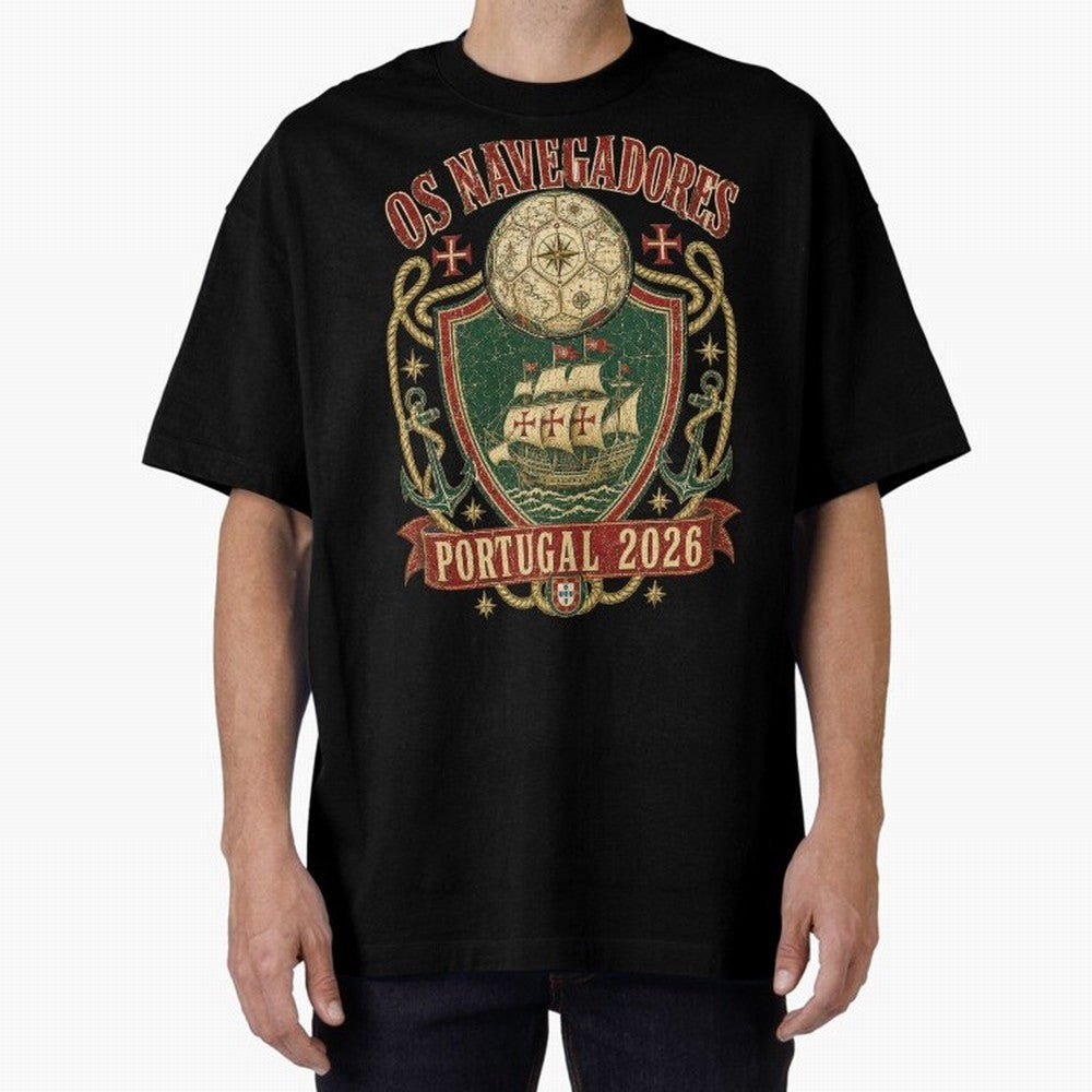 Os Navegadores Portugal 2026 World Cup Soccer T-Shirt Oversized T-Shirt Share the Excitement of FIFA World Cup 2026 Group Stage for Fans of Haaland and Mbappe and England and Germany, Bringing Championship Spirit, Famous Goals, Roaring Crowds and