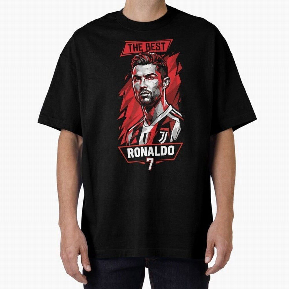 Cristiano Ronaldo CR7 Geometric Vector Portrait Oversized T-Shirt Represent Football Lovers during Global Football Passion for FIFA World Cup 2026 USA Canada Mexico, Centered on CR7 and Messi, Spain, Championship Spirit, Famous Goals, Roaring