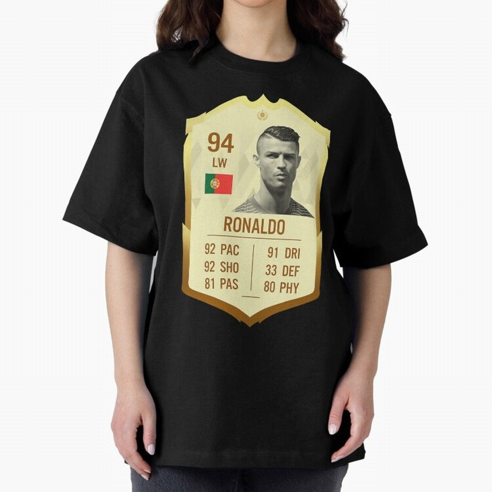 Cristiano Ronaldo Ultimate Card Oversized T-Shirt Stand Out with Spirit from FIFA World Cup 2026 Group Stage for Fans of Cristiano Ronaldo, Haaland and CR7 and France and Portugal, Bringing Goal Celebration Energy, Supporter Heritage, Football