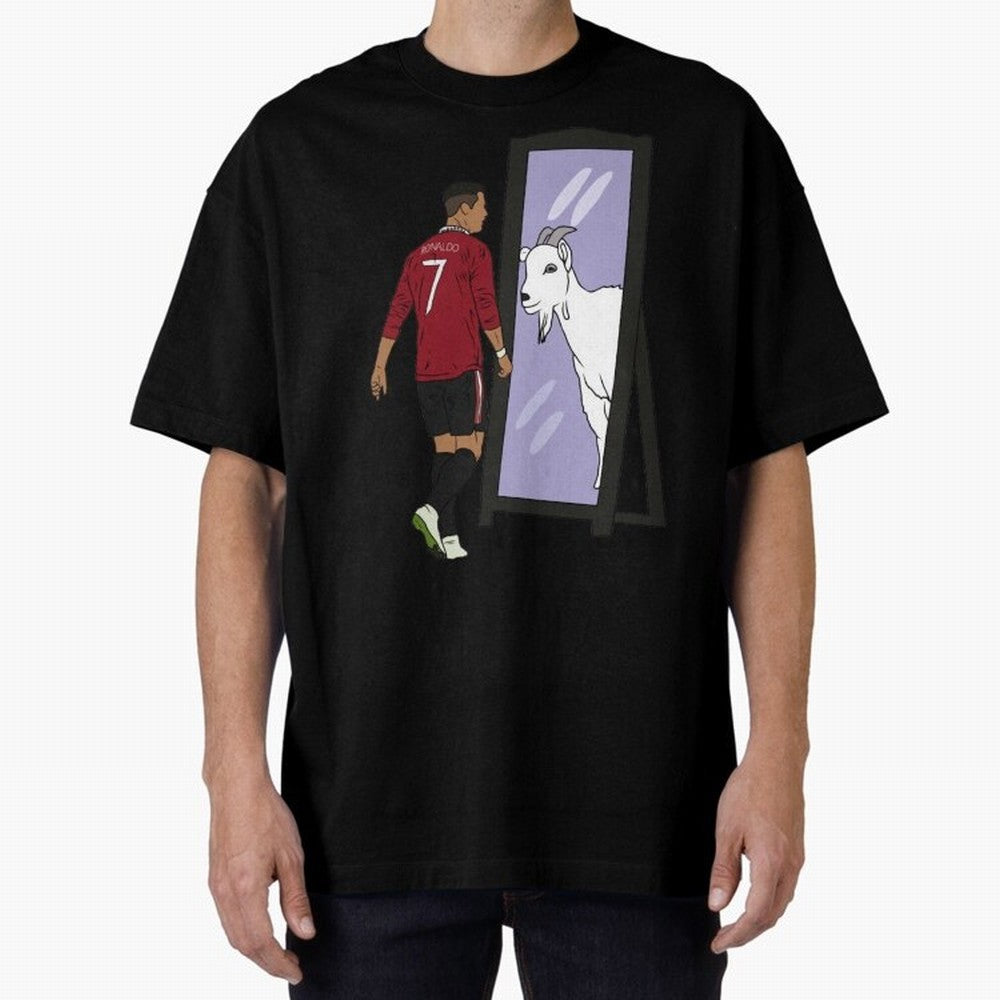 Cristiano Ronaldo Mirror GOAT Oversized T-Shirt Fuel Your Fan Pride for FIFA World Cup 2026 Spirit, Capturing France, Haaland and Mbappe, Football History, Final Match Energy, Crowd Noise and Once in a Lifetime Moments; Made for Collectors Who