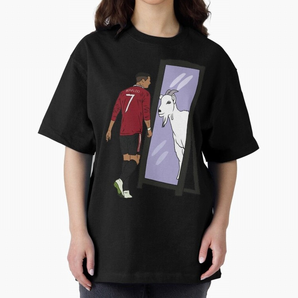 Cristiano Ronaldo Mirror GOAT Oversized T-Shirt Fuel Your Fan Pride for FIFA World Cup 2026 Spirit, Capturing France, Haaland and Mbappe, Football History, Final Match Energy, Crowd Noise and Once in a Lifetime Moments; Made for Collectors Who