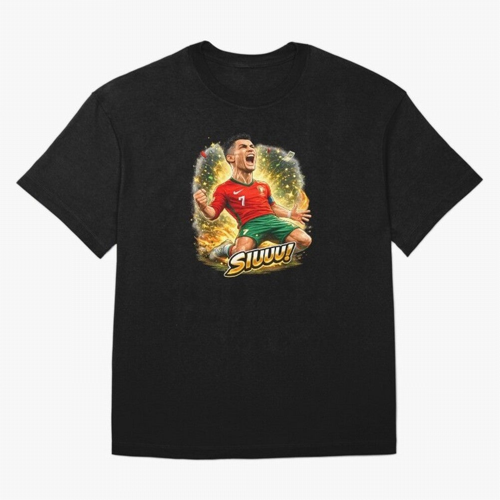 CR7 SIUUU Celebration Cartoon ¨C Legendary Football Goal Celebration Oversized T-Shirt Turn Up for FIFA World Cup 2026 for Fans of Messi and Cristiano Ronaldo and England, Bringing Football Passion, Legendary Performances, Festival Vibes and