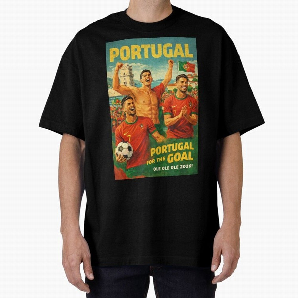 Portugal Lisbon Bel¨¦m Tower Cristiano Ronaldo FIFA World Cup Football Celebration Oversized T-Shirt Showcase FIFA World Cup 2026 Group Stage for Fans of CR7 and France and Portugal, Bringing Retro Football Energy, Iconic Rivalries, Trophy Chase