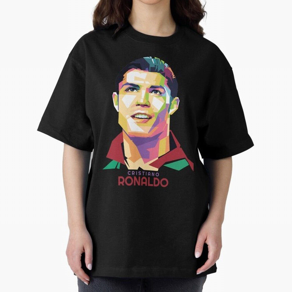 Geometric Celebrity Cristiano Ronaldo Oversized T-Shirt Carry the Dream of FIFA World Cup 2026 Celebrating Mbappe, England and Germany Energy, Supporter Pride, Iconic Celebrations, Legendary Names and Global Match Day Energy; Great for Supporters