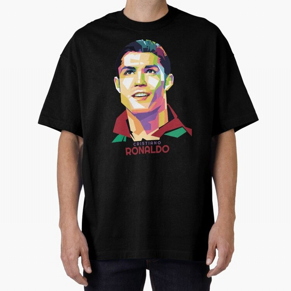 Geometric Celebrity Cristiano Ronaldo Oversized T-Shirt Carry the Dream of FIFA World Cup 2026 Celebrating Mbappe, England and Germany Energy, Supporter Pride, Iconic Celebrations, Legendary Names and Global Match Day Energy; Great for Supporters