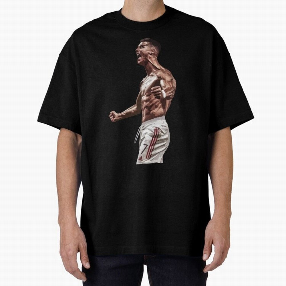 Cristiano Ronaldo - Celebration - CR7 - Black Oversized T-Shirt Join Supporters Worldwide for FIFA World Cup 2026 Centered on Mbappe, France Energy, Stadium Memories, Football Loyalty, International Chants and Championship Tradition; Perfect for
