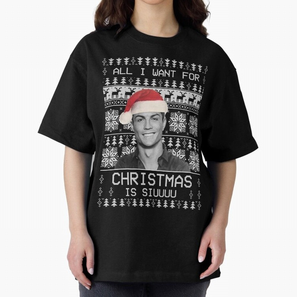 cristiano ronaldo siuuu funny christmas sweater Oversized T-Shirt Support FIFA World Cup 2026 USA Canada Mexico Filled with Cristiano Ronaldo, Haaland and CR7, Spain and Netherlands Energy, Soccer Culture, Superstar Moments, National Team Dreams