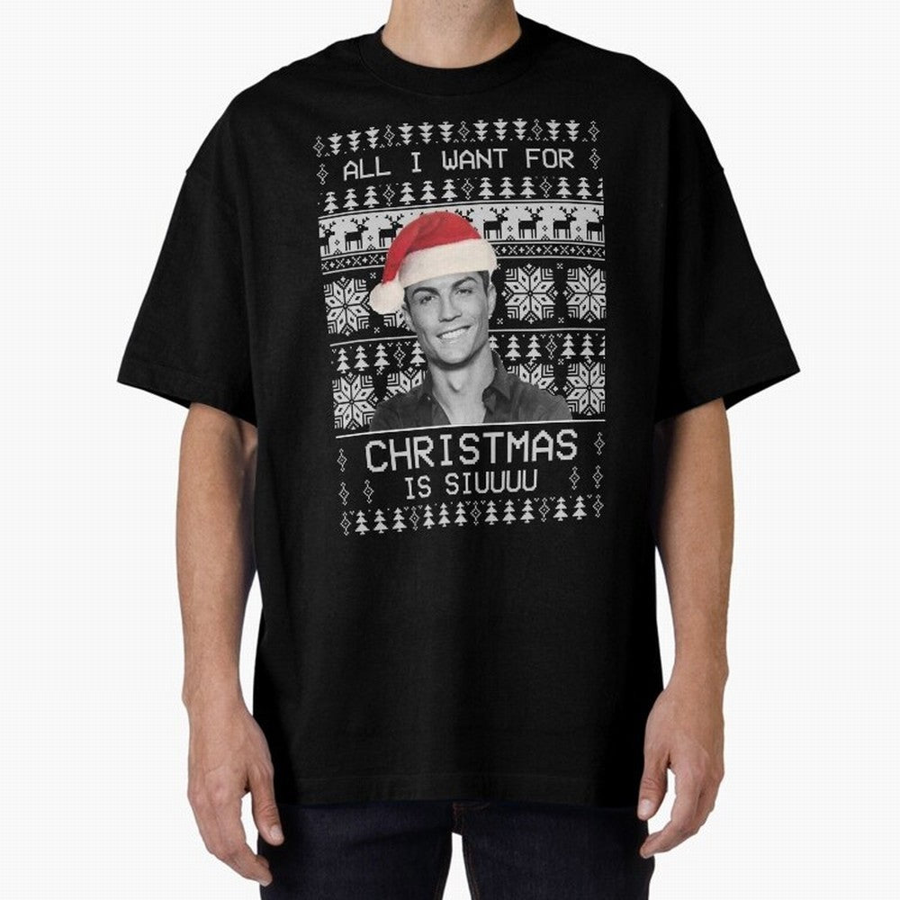 cristiano ronaldo siuuu funny christmas sweater Oversized T-Shirt Support FIFA World Cup 2026 USA Canada Mexico Filled with Cristiano Ronaldo, Haaland and CR7, Spain and Netherlands Energy, Soccer Culture, Superstar Moments, National Team Dreams