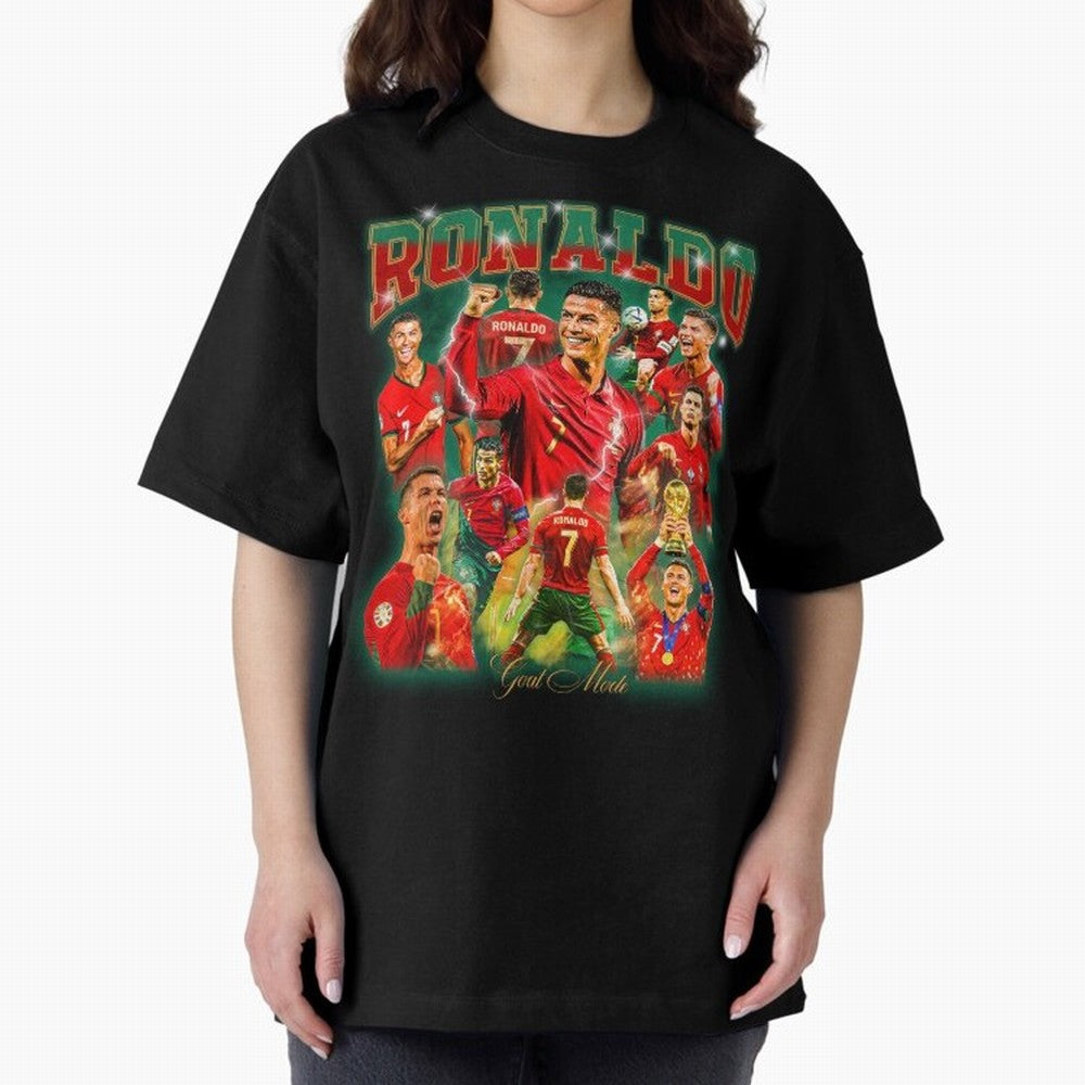 Ronaldo Vintage Bootleg Design Oversized T-Shirt Show Support during Global Football Passion for FIFA World Cup 2026 USA Canada Mexico, Inspired by CR7, Spain, Stadium Memories, Football Loyalty, International Chants and Championship Tradition;