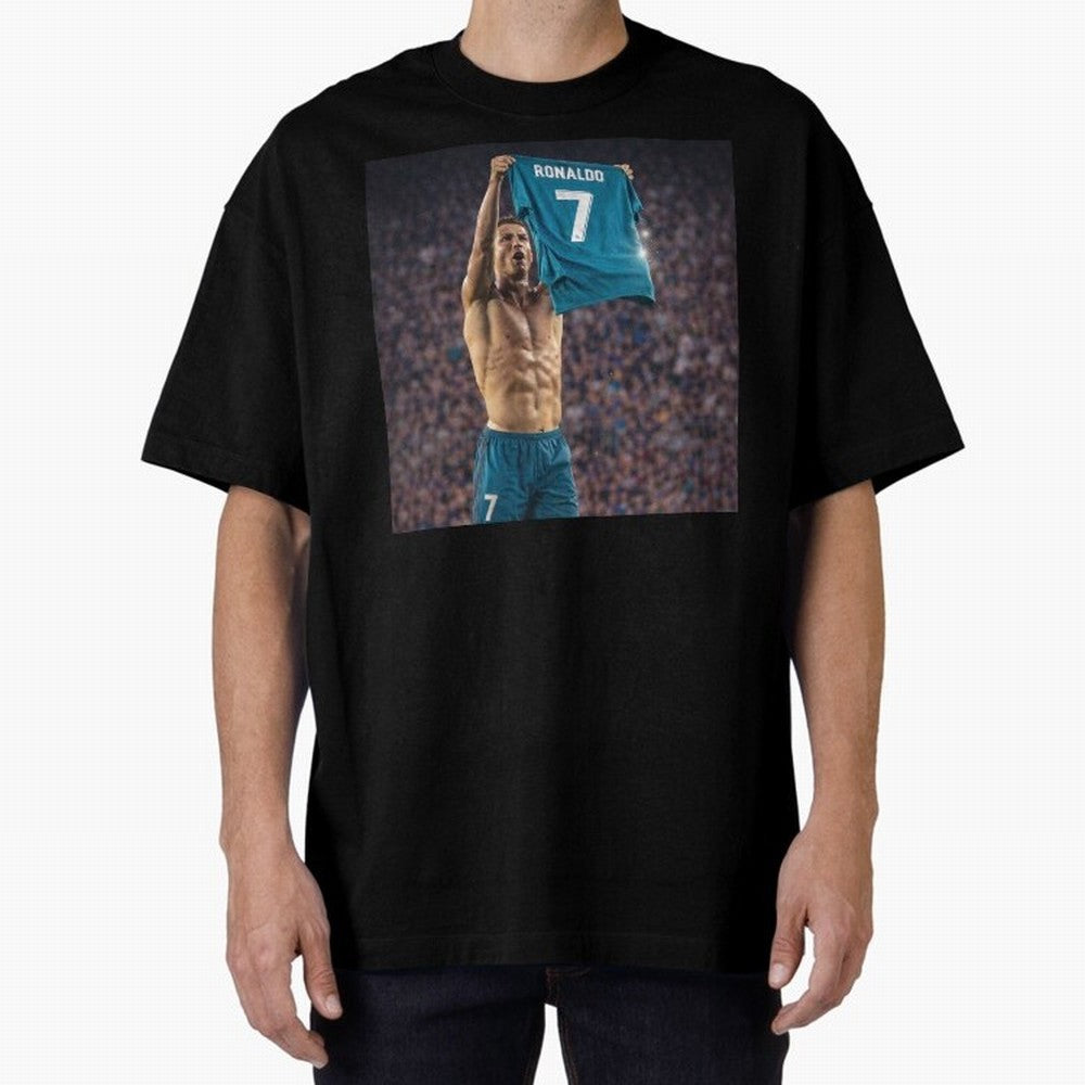 Ronaldo Holding Number Seven Shirt Oversized T-Shirt Upgrade FIFA World Cup 2026 USA Canada Mexico Capturing Haaland and Mbappe, Spain and Netherlands Energy, Retro Football Energy, Iconic Rivalries, Trophy Chase Drama and Stadium Atmosphere; Built