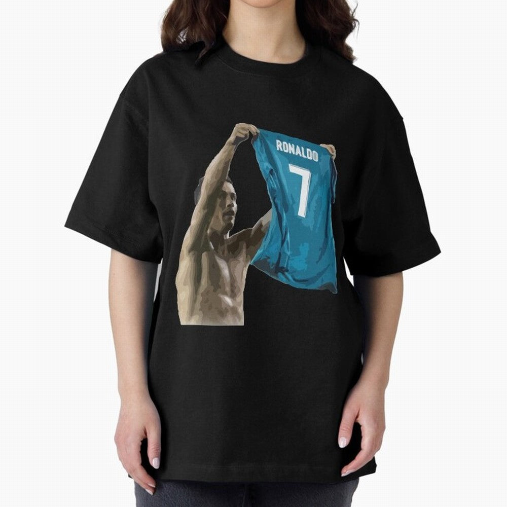 Cristiano Ronaldo celebration goal against Barcelona Oversized T-Shirt Relive Legendary Nights from FIFA World Cup 2026 Group Stage Spirit, Centered on Brazil, Portugal and Argentina, Messi and Cristiano Ronaldo, Championship Spirit, Famous Goals,