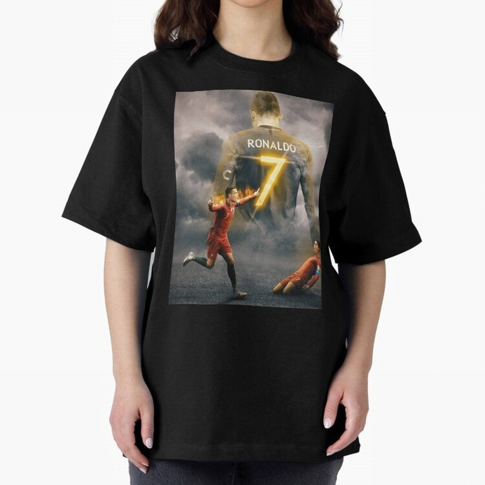 Art CR7 Wallpaper Oversized T-Shirt Celebrate the Next Chapter of FIFA World Cup 2026 Group Stage Spirit, Highlighting Spain, Messi, Neymar and Mbappe, Stadium Memories, Football Loyalty, International Chants and Championship Tradition; Ideal for