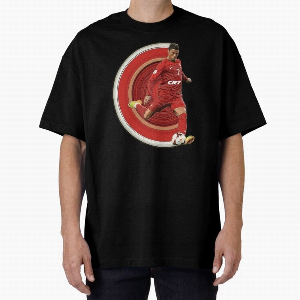 Cristiano Ronaldo Circular Pixel Art Oversized T-Shirt Relive Global Football Passion for FIFA World Cup 2026, Capturing Cristiano Ronaldo, Spain and Netherlands, Retro Football Energy, Iconic Rivalries, Trophy Chase Drama and Stadium Atmosphere;