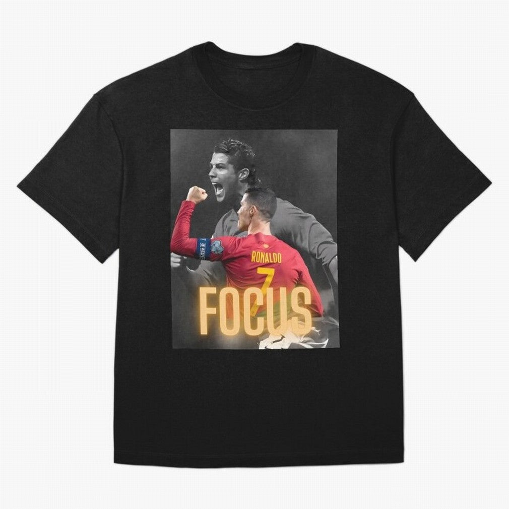 Focus With CR7 Oversized T-Shirt Honor the Beautiful Game during Global Football Passion for FIFA World Cup 2026 Group Stage, Made for Mbappe, Portugal, Spain and Germany, Vintage Soccer Flavor, Modern Football Stars, National Flags and Final Night