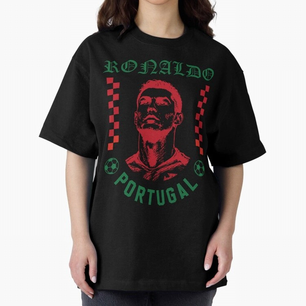 Cristiano Ronaldo Portugal Football Design World Cup Fan Art GOAT Soccer Oversized T-Shirt Celebrate Supporters United by FIFA World Cup 2026 Spirit, Featuring Spain, Haaland, Sports Nostalgia, International Competition, Famous Players and