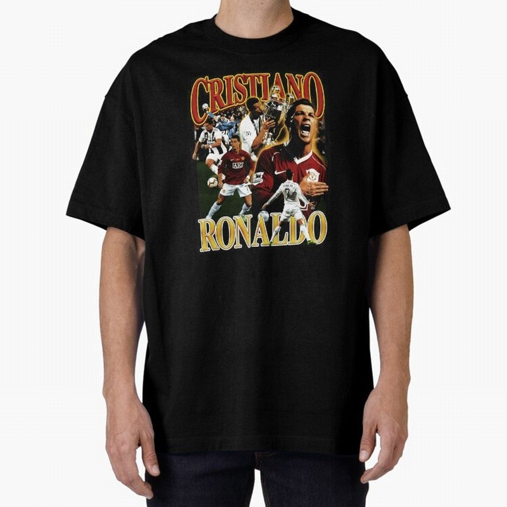 Cristiano Ronaldo Retro Collage Oversized T-Shirt Bring Supporter Culture to Match Day Hype around FIFA World Cup 2026 USA Canada Mexico, Neymar, Netherlands, Championship Spirit, Famous Goals, Roaring Crowds and International Football Unity;