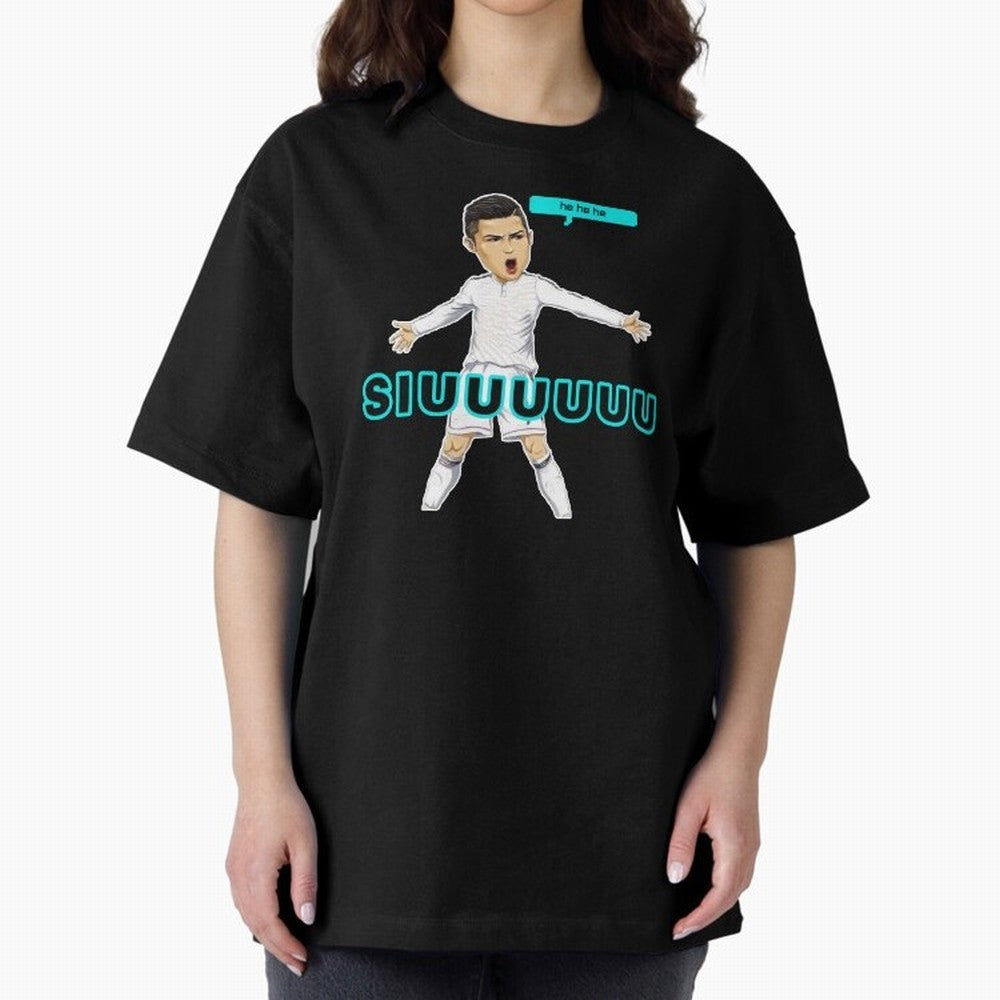 Hehehe siuuu Oversized T-Shirt Feel the Trophy Chase of Global Football Passion for FIFA World Cup 2026 USA Canada Mexico, Driven by Messi, Neymar and Mbappe, France and Portugal, Goal Celebration Energy, Supporter Heritage, Football Icons and
