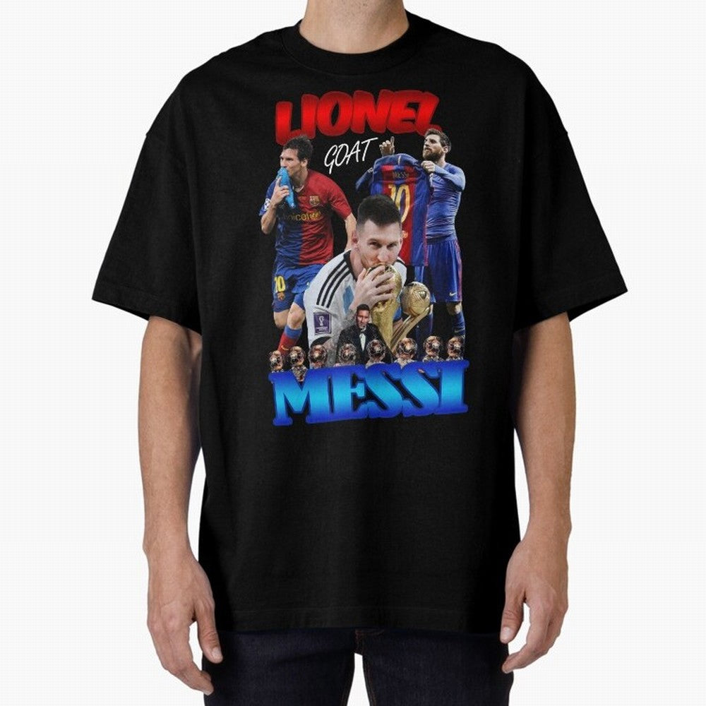 Lionel Messi GOAT: Barcelona & Argentina Oversized T-Shirt Share the FIFA World Cup 2026 Journey through Mbappe Highlights, Portugal Pride, Tournament Hype, Historic Matchups, Family Viewing Parties and Global Sports Pride; Ideal for Fans Who