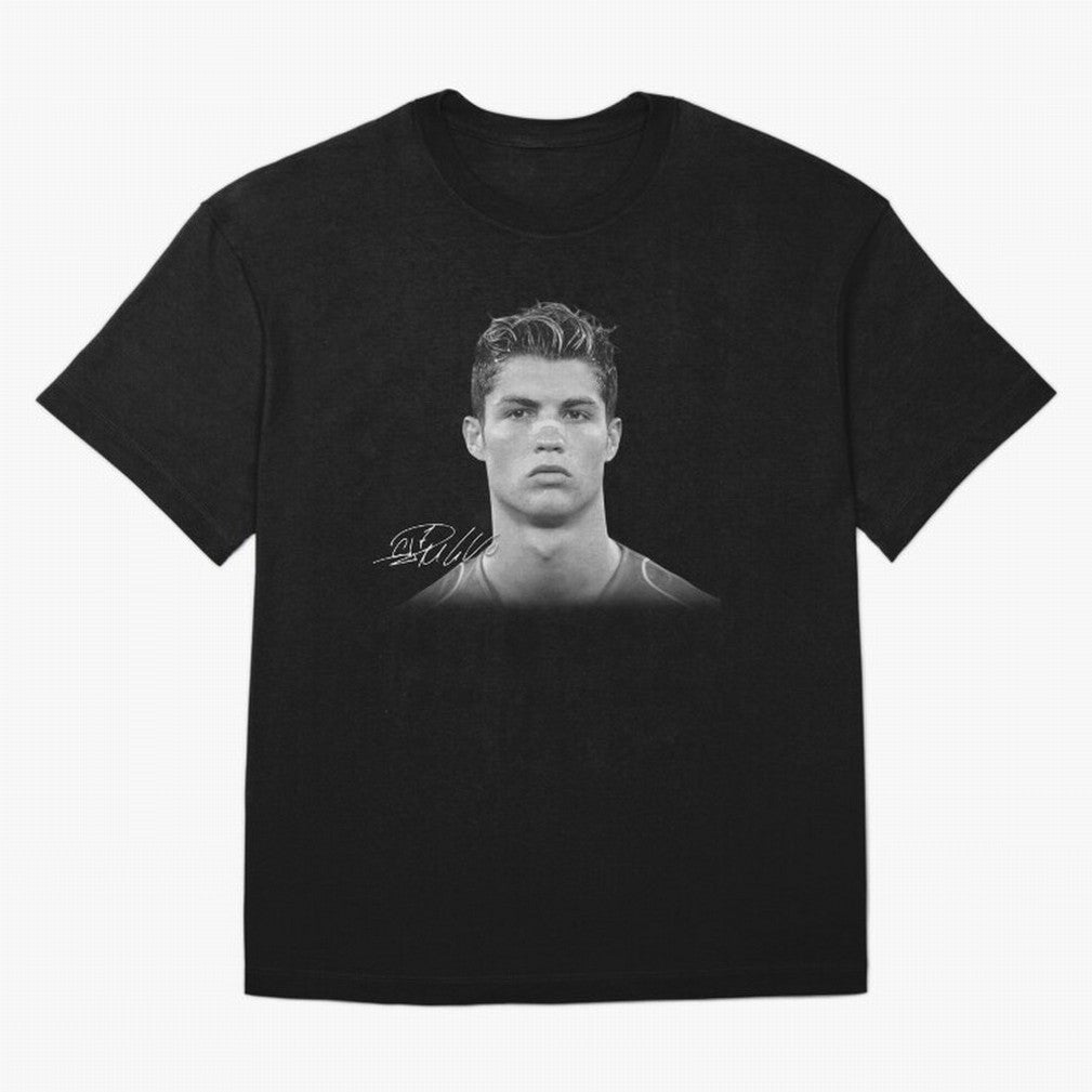 Cristiano Ronaldo T-Shirt Big Face Young Ronaldo - Black and White Oversized T-Shirt Support the Legends of FIFA World Cup 2026 Group Stage for Fans of Messi and Cristiano Ronaldo and England, France and Netherlands, Bringing Supporter Pride,
