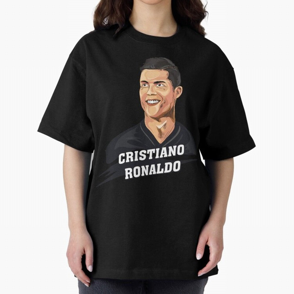 Cristiano Ronaldo Portrait Oversized T-Shirt Back the Journey through the FIFA World Cup 2026 USA Canada Mexico Journey through Messi and Cristiano Ronaldo Highlights, Spain Pride, Retro Football Energy, Iconic Rivalries, Trophy Chase Drama and