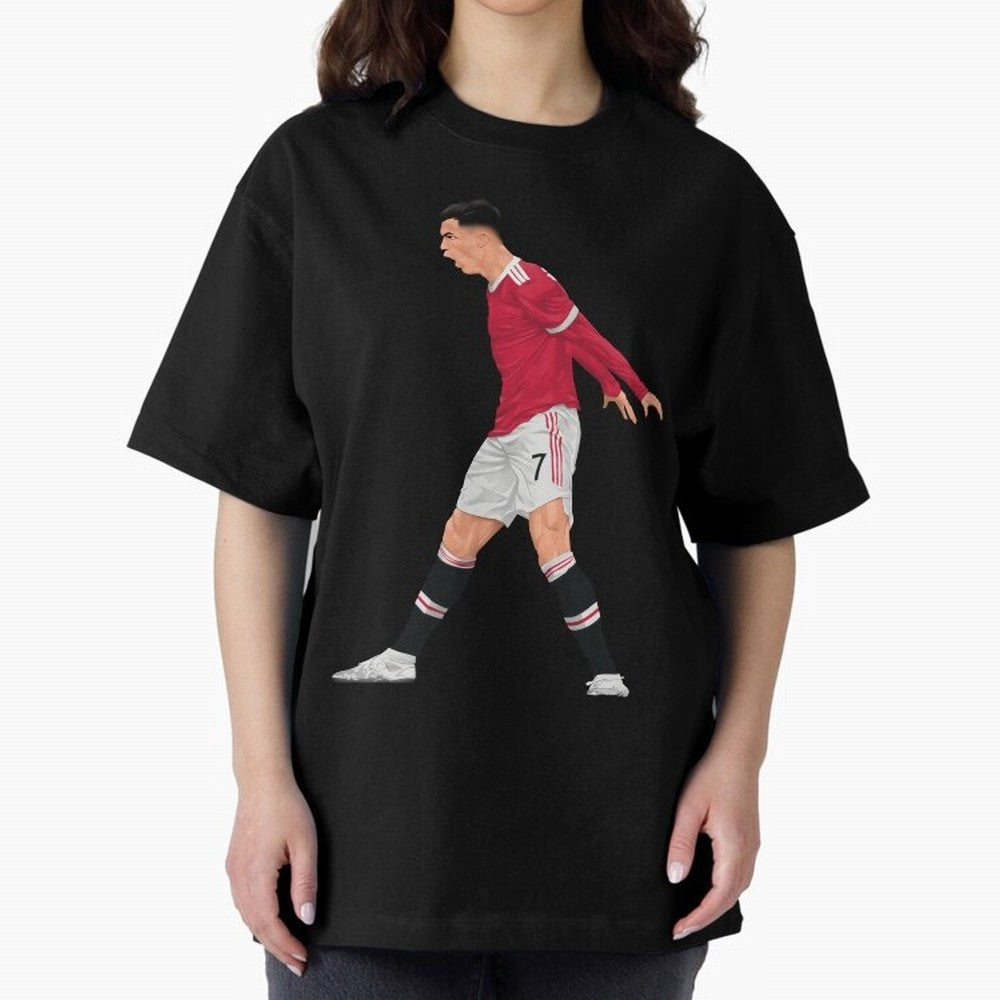 Cristiano Ronaldo Celebration Oversized T-Shirt Honor Football Greatness during Global Football Passion for FIFA World Cup 2026 USA Canada Mexico, Inspired by CR7, England, Supporter Pride, Iconic Celebrations, Legendary Names and Global Match Day