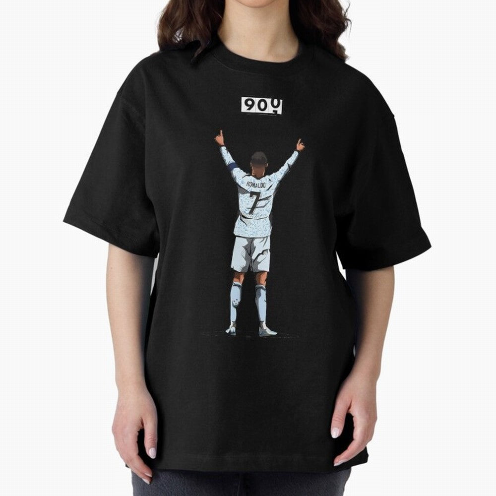 Ronaldo 900 Goals Celebration Iconic Football Design Oversized T-Shirt Unlock FIFA World Cup 2026 USA Canada Mexico Made for CR7 and Messi, England, France and Netherlands Energy, Football Festival Excitement, Trophy Ambitions, Country Rivalries