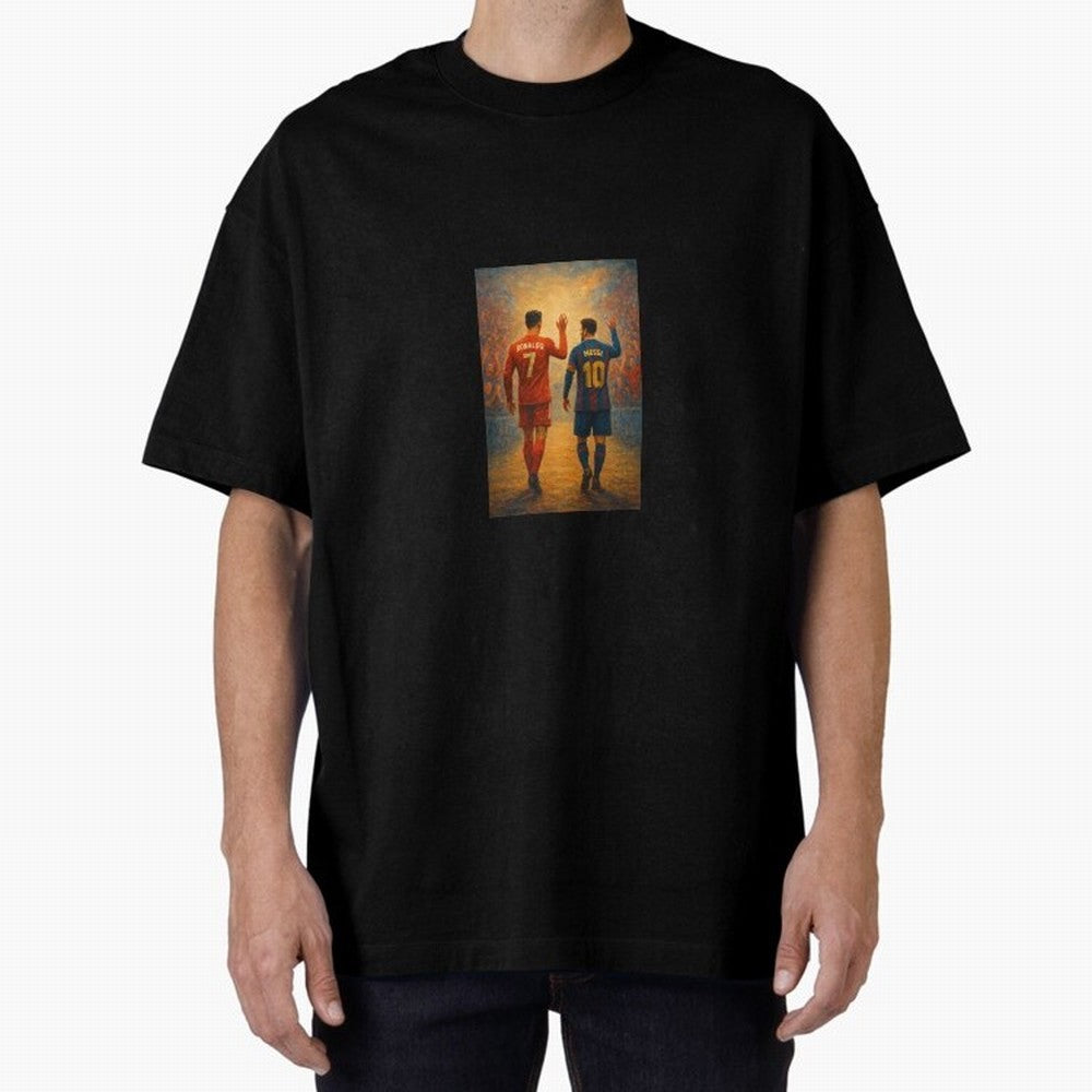 Cristiano Ronaldo and Messi Art Sticker Oversized T-Shirt Make Every Kick Count in FIFA World Cup 2026 USA Canada Mexico for Fans of Neymar, Haaland and Cristiano Ronaldo and Portugal, Bringing Fan Favorite Moments, National Team Passion, Big Match