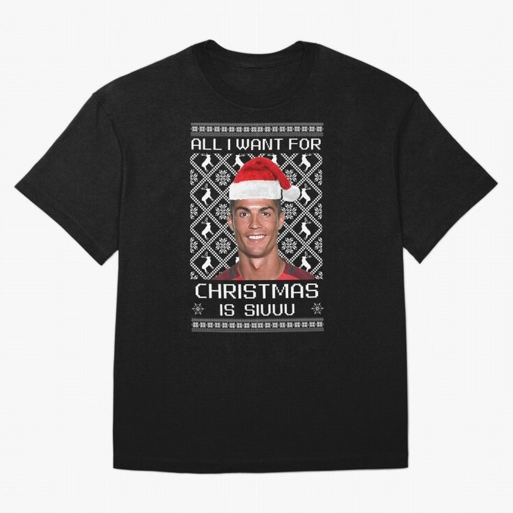 Cristiano Ronaldo Siuuu Christmas Oversized T-Shirt Follow the Road to Global Football Passion for FIFA World Cup 2026 Group Stage, Centered on Cristiano Ronaldo, Haaland and CR7, Portugal, Game Day Rituals, Football Legends, Country Pride and the