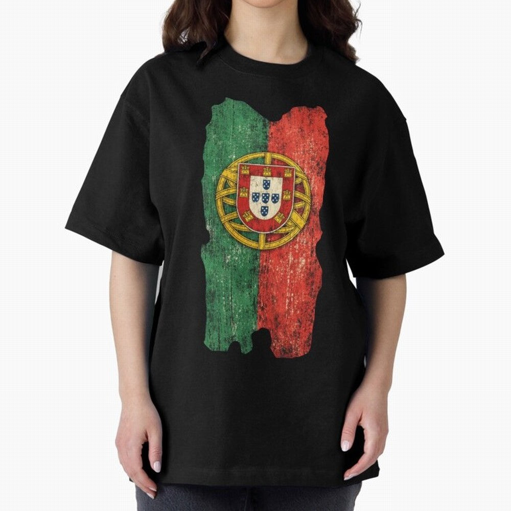 Vintage Portugal Flag Soccer Fan Design Oversized T-Shirt Remember FIFA World Cup 2026 USA Canada Mexico Spirit, Filled with France and Portugal, Haaland, Classic Soccer Heritage, Championship Pressure, Fan Loyalty and International Pride; Great