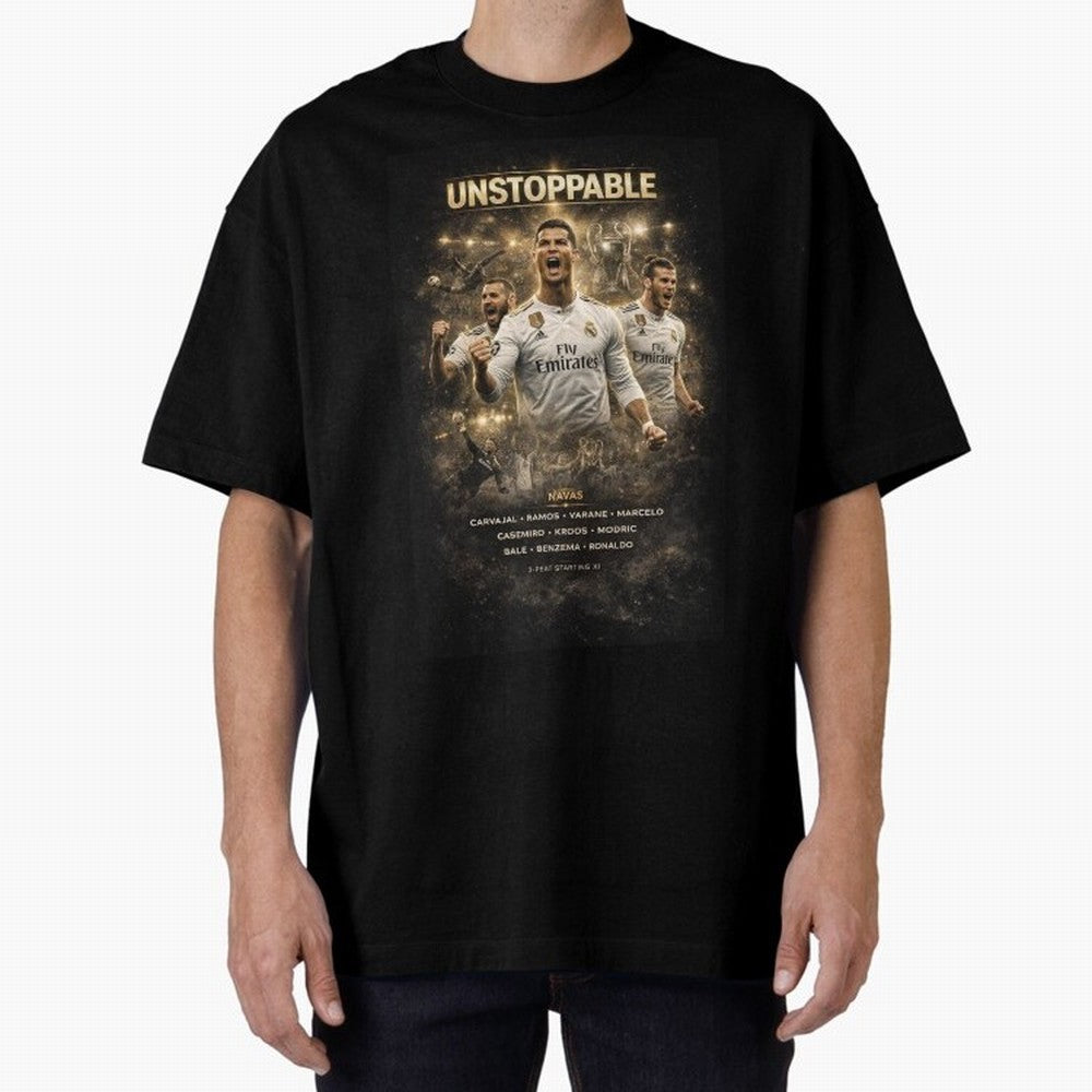 Unstoppable - Real Madrid Oversized T-Shirt Show Fan Pride Across FIFA World Cup 2026 Group Stage for Fans of Cristiano Ronaldo, Haaland and CR7 and Germany, Bringing Stadium Chants, National Pride, Trophy Dreams and Unforgettable Football