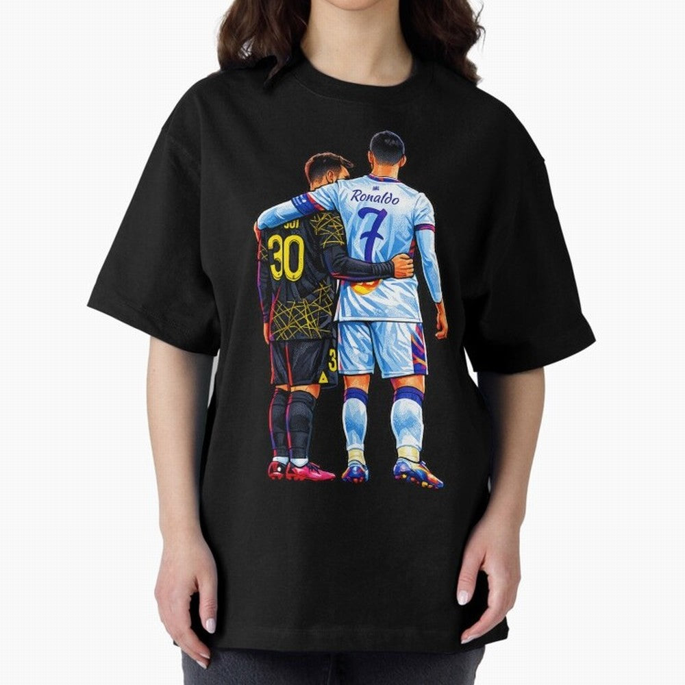 2 GOATS Oversized T-Shirt Bring Retro Soccer Energy to Global Football Passion for FIFA World Cup 2026 Group Stage, Inspired by Cristiano Ronaldo, Germany, Vintage Soccer Flavor, Modern Football Stars, National Flags and Final Night Emotion;