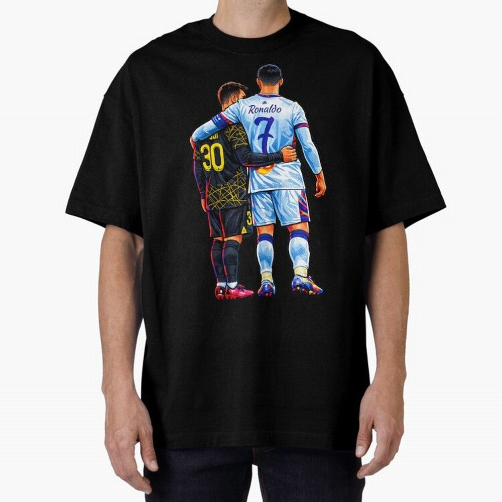 2 GOATS Oversized T-Shirt Bring Retro Soccer Energy to Global Football Passion for FIFA World Cup 2026 Group Stage, Inspired by Cristiano Ronaldo, Germany, Vintage Soccer Flavor, Modern Football Stars, National Flags and Final Night Emotion;