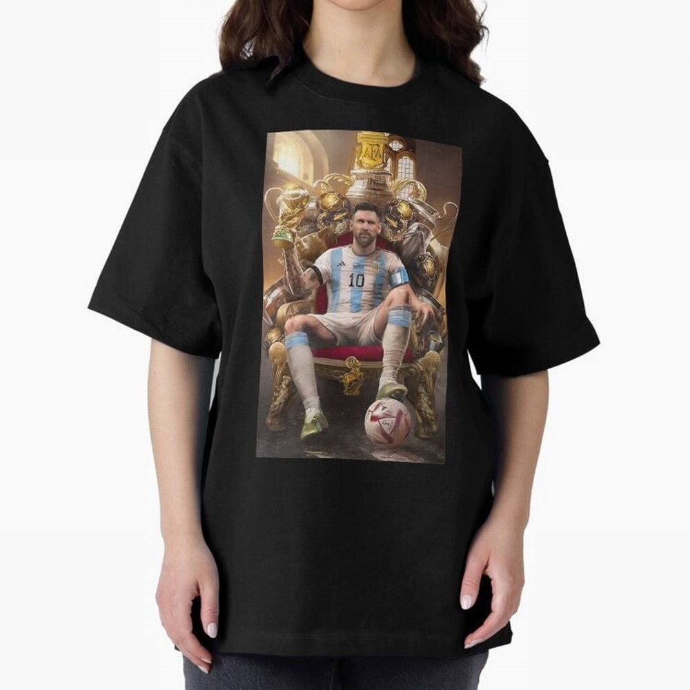 Lionel Messi Oversized T-Shirt Embrace Match Day Hype around FIFA World Cup 2026 USA Canada Mexico, Messi, Neymar and Mbappe, Portugal, Sports Nostalgia, International Competition, Famous Players and Unforgettable Victories; Made for Collectors Who