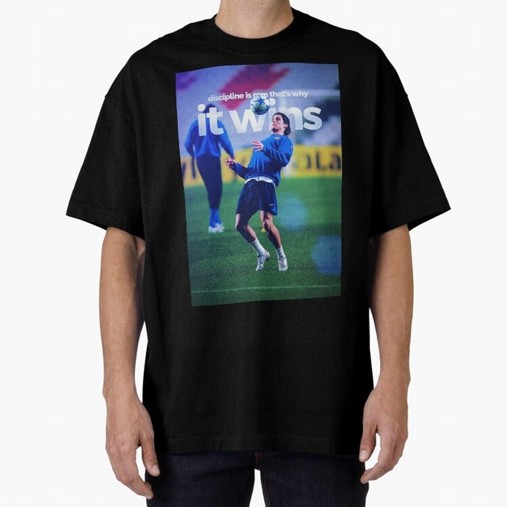 Cristiano Ronaldo - Discipline is rare that's why it wins Oversized T-Shirt Back Your Heroes with FIFA World Cup 2026 Spirit, Featuring Brazil, Portugal and Argentina, Mbappe, Worldwide Fan Energy, Dramatic Goals, Stadium Lights and Championship