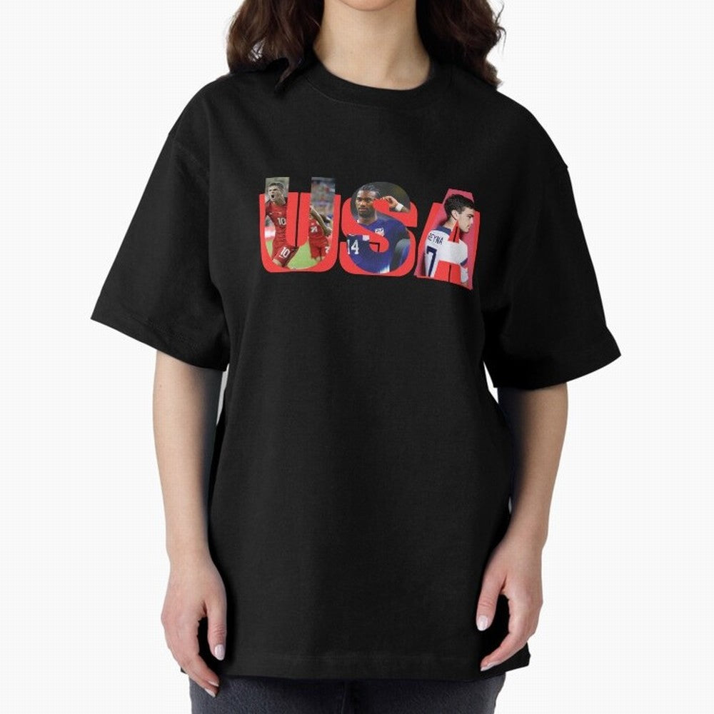 USA Soccer Cristian Pulisic, Haji Wright, Gio Reyna Oversized T-Shirt Celebrate Fan Favorites in FIFA World Cup 2026 USA Canada Mexico Celebrating Cristiano Ronaldo, Argentina and Brazil Energy, Classic Soccer Heritage, Championship Pressure, Fan