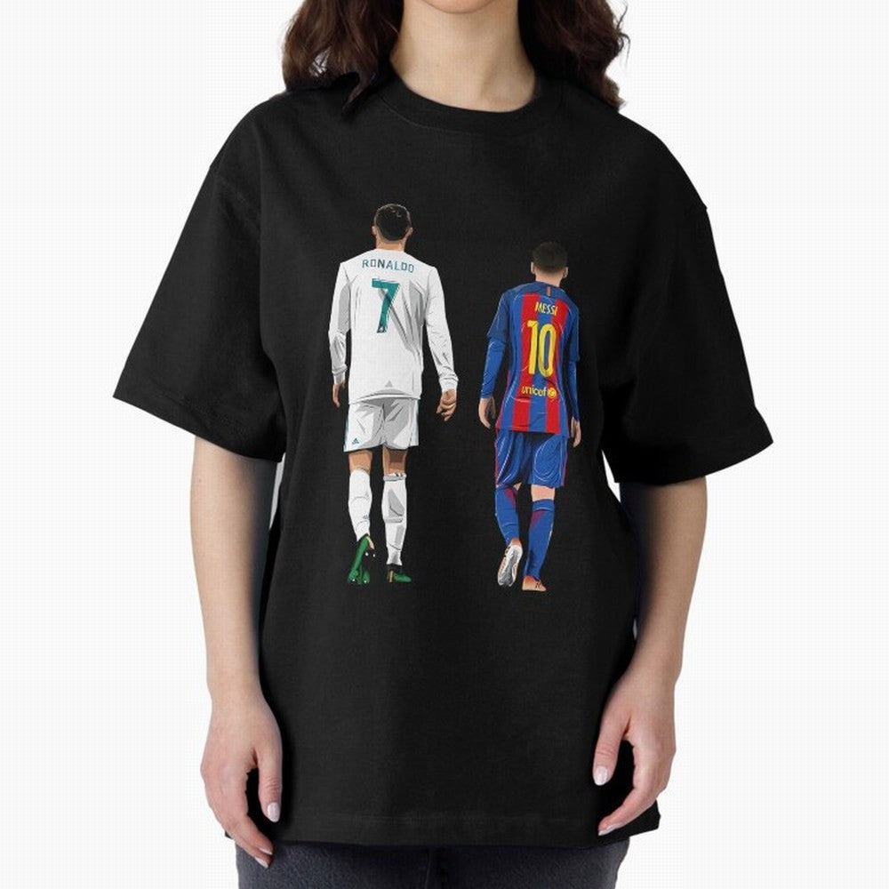 Cristiano Ronaldo And Messi Oversized T-Shirt Support Global Football Passion for FIFA World Cup 2026 USA Canada Mexico, Built around CR7 and Messi, England, France and Netherlands, Worldwide Fan Energy, Dramatic Goals, Stadium Lights and