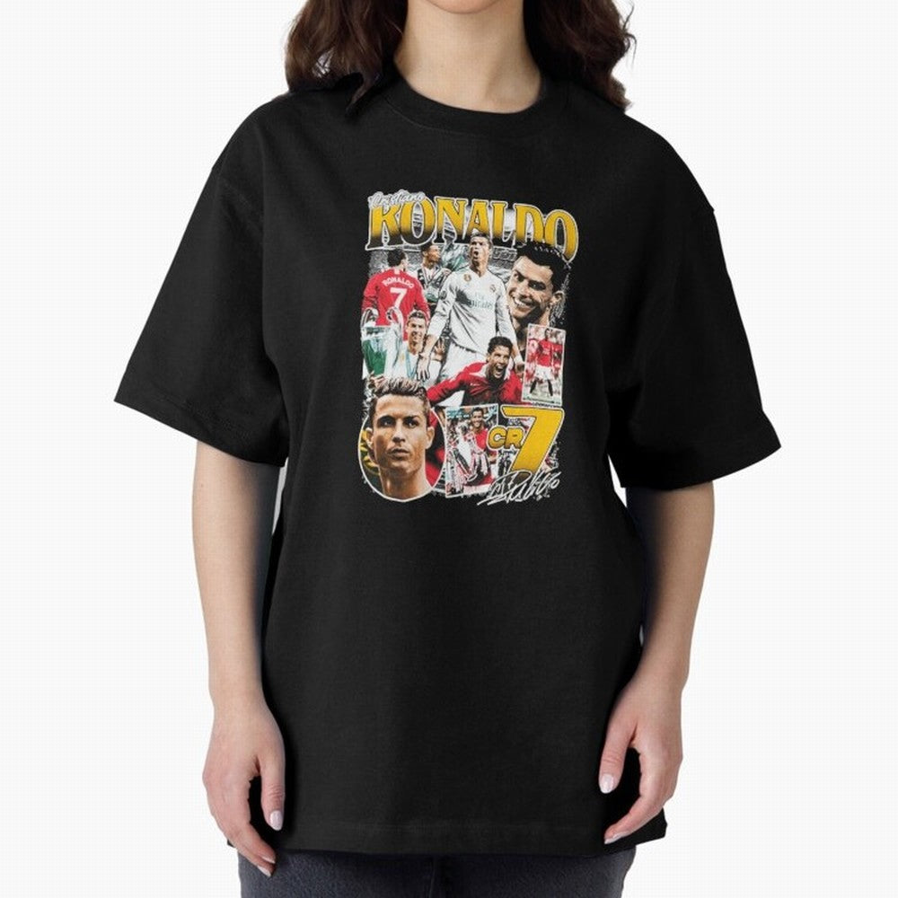 Cristiano Ronaldo Cr7 Collage Oversized T-Shirt Celebrate the Biggest Stage of FIFA World Cup 2026 Inspired by Neymar, England, France and Netherlands Energy, Sports Nostalgia, International Competition, Famous Players and Unforgettable Victories;