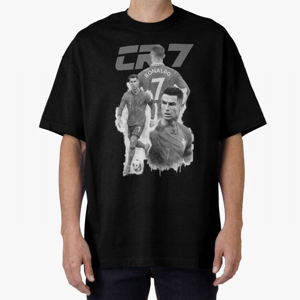 CR7 Cristiano Ronaldo illustration ink black white watercolour Oversized T-Shirt Relive the Noise and Pride of FIFA World Cup 2026 USA Canada Mexico Capturing Messi, Neymar and Mbappe, Portugal, Spain and Germany Energy, Match Day Excitement,