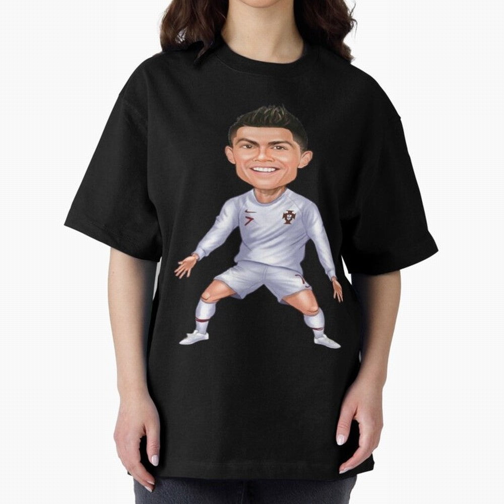 Cristiano Ronaldo Cartoon Oversized T-Shirt Represent FIFA World Cup 2026 USA Canada Mexico Spirit, with Portugal, Messi, Football Passion, Legendary Performances, Festival Vibes and Supporter Community; Perfect for Fans, Collectors, Family