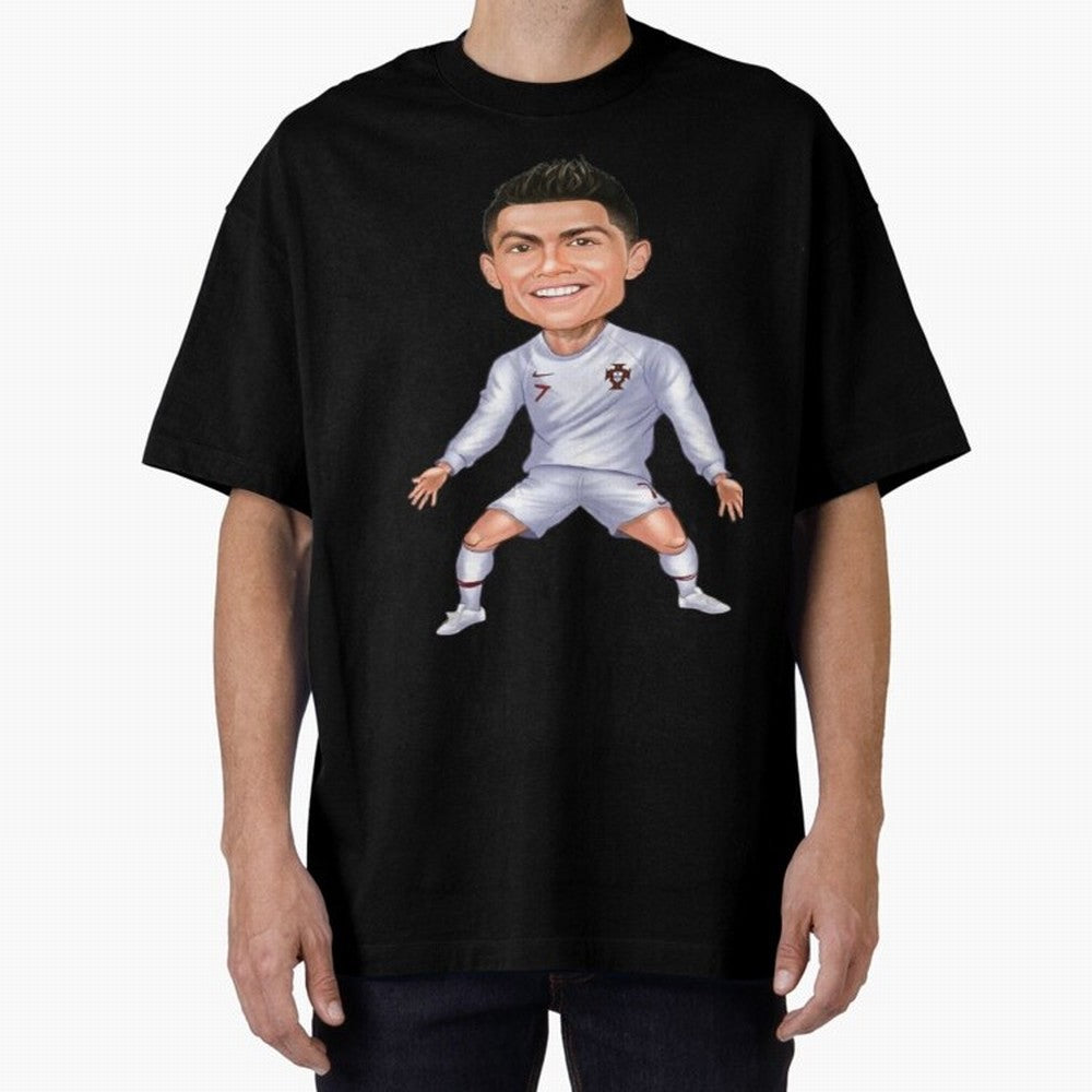 Cristiano Ronaldo Cartoon Oversized T-Shirt Represent FIFA World Cup 2026 USA Canada Mexico Spirit, with Portugal, Messi, Football Passion, Legendary Performances, Festival Vibes and Supporter Community; Perfect for Fans, Collectors, Family