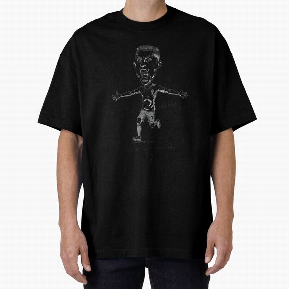 Cristiano Ronaldo Caricature - Portugal CR7 Legend - Football Art Oversized T-Shirt Follow the Road to the FIFA World Cup 2026 USA Canada Mexico Journey through Neymar Highlights, Brazil, Portugal and Argentina Pride, Fan Favorite Moments, National