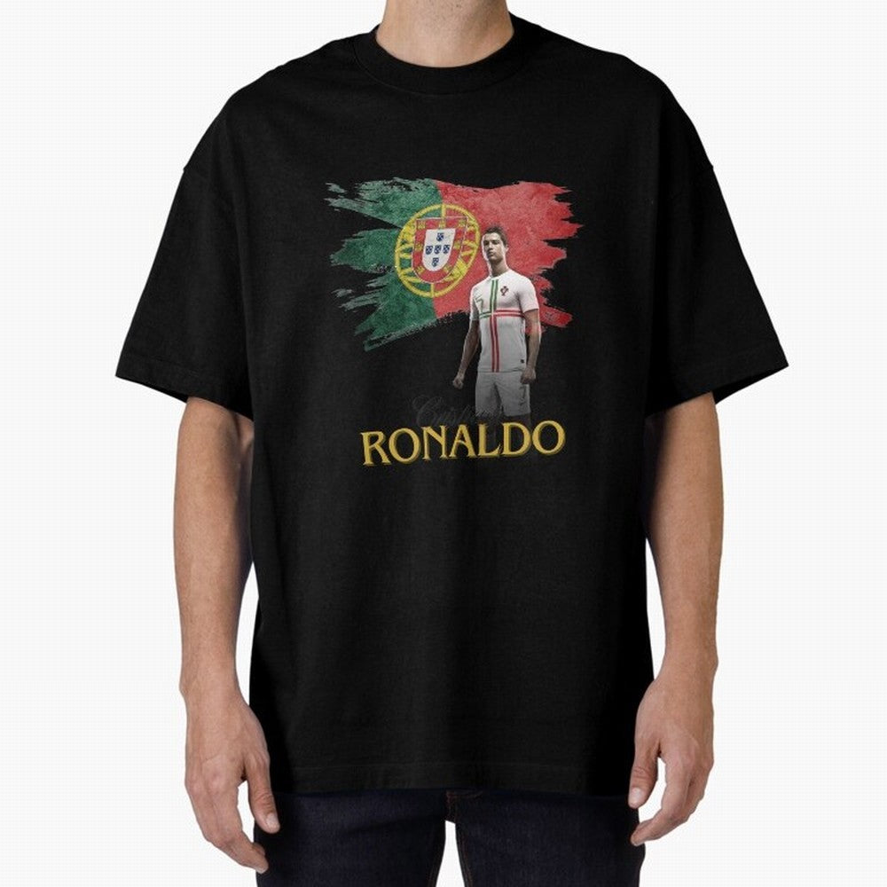 Cristiano Ronaldo - Portugal Flag Tribute (SIUUU!) Oversized T-Shirt Represent Football Lovers during Global Football Passion for FIFA World Cup 2026 Group Stage, Made for Cristiano Ronaldo, Haaland and CR7, England, Worldwide Fan Energy, Dramatic