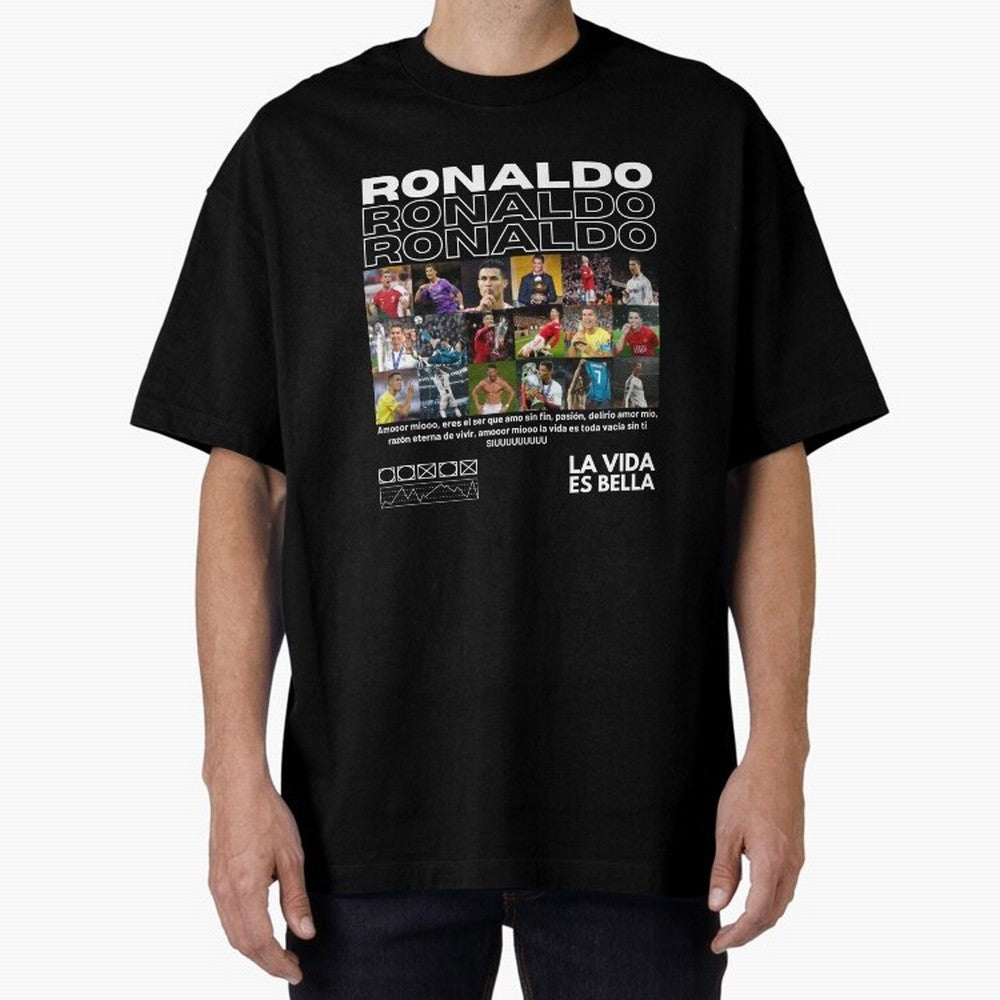Cristiano Ronaldo CR7 Collage Oversized T-Shirt Show Fan Pride Across the FIFA World Cup 2026 Group Stage Journey through CR7 Highlights, France and Portugal Pride, Retro Football Energy, Iconic Rivalries, Trophy Chase Drama and Stadium Atmosphere;