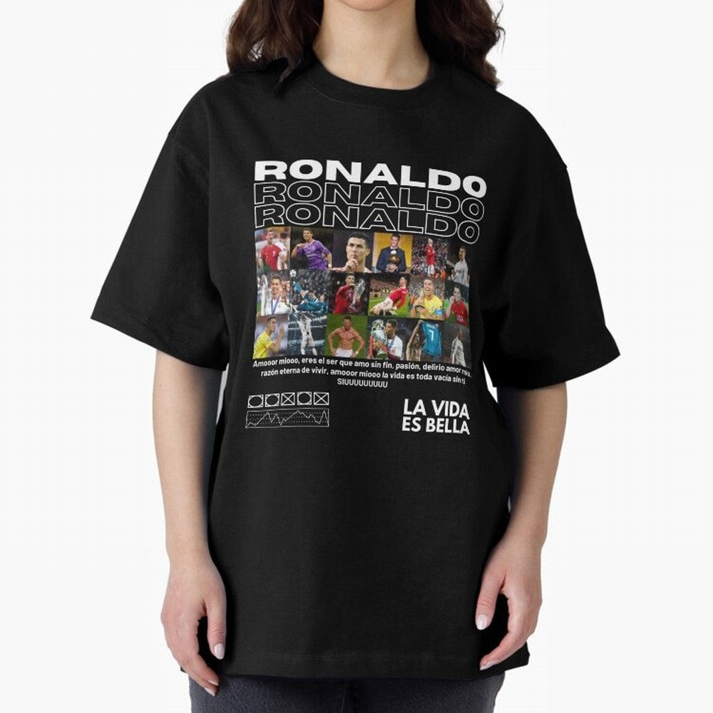 Cristiano Ronaldo CR7 Collage Oversized T-Shirt Show Fan Pride Across the FIFA World Cup 2026 Group Stage Journey through CR7 Highlights, France and Portugal Pride, Retro Football Energy, Iconic Rivalries, Trophy Chase Drama and Stadium Atmosphere;