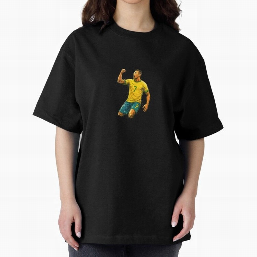 Energetic Soccer Celebration ¨C Number 7 Sketch Art Oversized T-Shirt Represent FIFA World Cup 2026 USA Canada Mexico for Fans of Mbappe and Neymar and England, France and Netherlands, Bringing Retro Football Energy, Iconic Rivalries, Trophy Chase