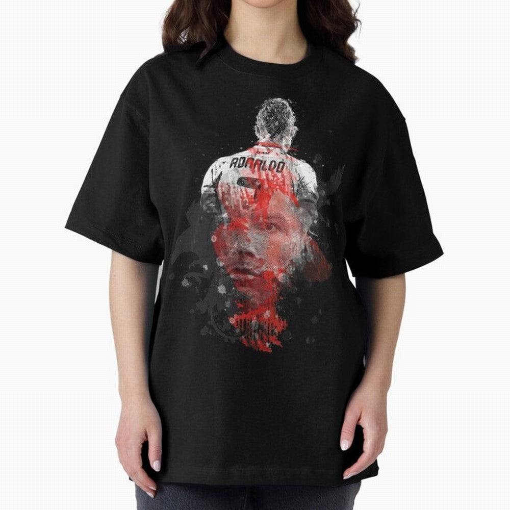 Abstract Football Player Portrait Retro Poster Art For Men, Gift For Soccer Fans Oversized T-Shirt Honor the Football Icons of Global Football Passion for FIFA World Cup 2026, Celebrating Neymar, Haaland and Cristiano Ronaldo, Argentina, Goal