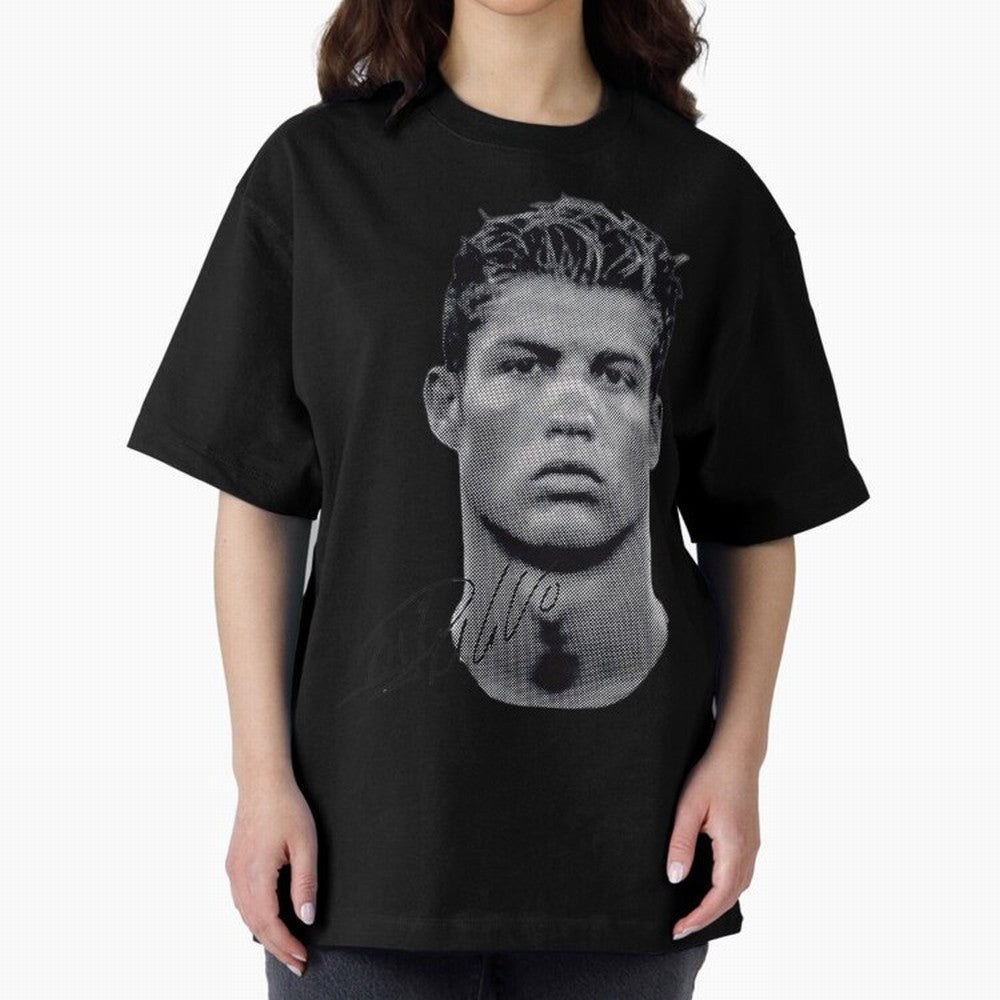 Retro Football Legend Portrait Illustration For Men And Gift For Soccer Fans Oversized T-Shirt Show Passion for the Stars of FIFA World Cup 2026 USA Canada Mexico Spirit, Inspired by Spain and Netherlands, Messi, CR7 and Mbappe, Global Supporter