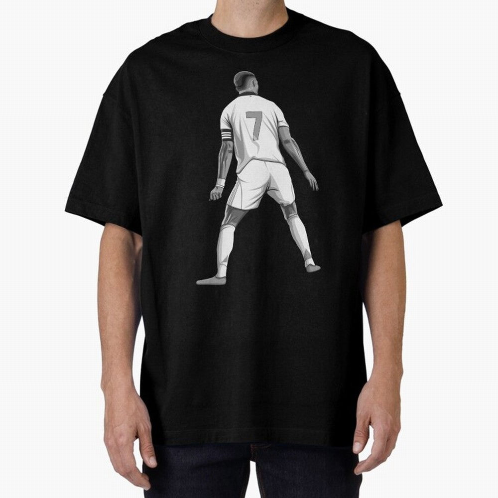 Cristiano Ronaldo Black and White Version Oversized T-Shirt Celebrate Fan Favorites in Global Football Passion for FIFA World Cup 2026 Group Stage, Inspired by Haaland and Mbappe, Portugal, Spain and Germany, Goal Celebration Energy, Supporter